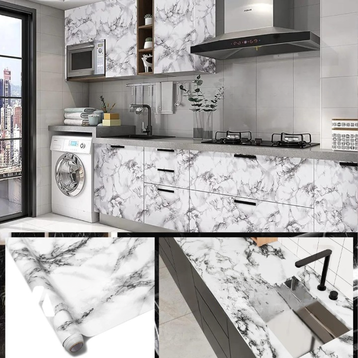 Self Adhesive Black Marble Sheet Sticker For Kitchen,(60×200) Cupboard, Wall – Anti Oil And Heat Resistant Wallpaper