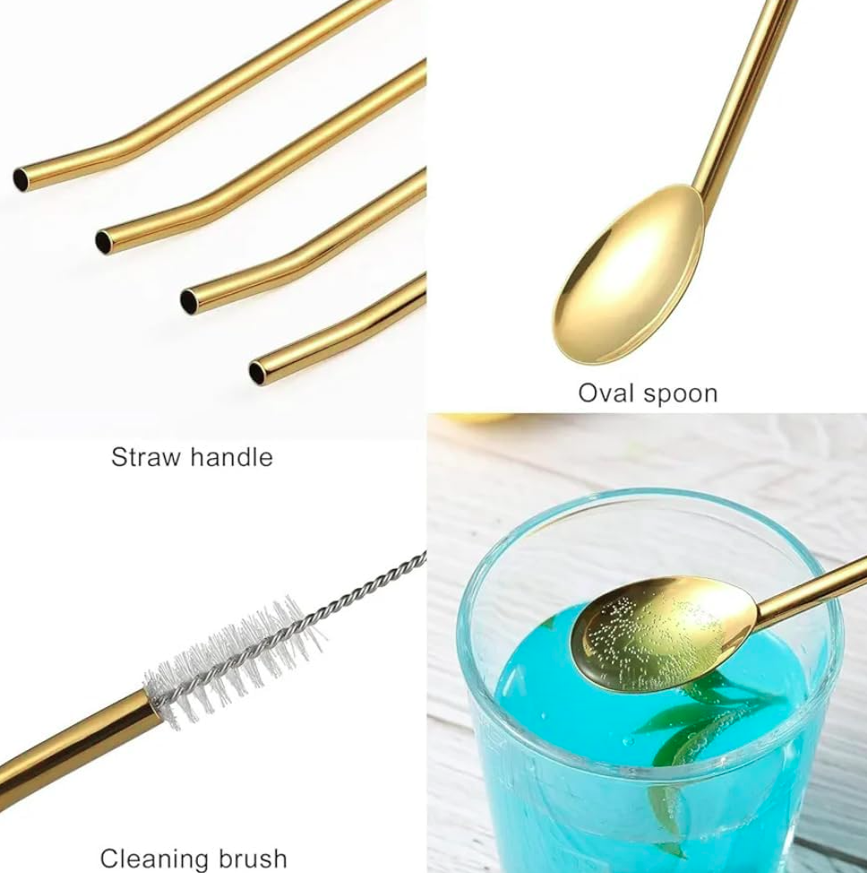 6-piece Reusable Stainless Steel Straw Spoons With Cleaning Brush – Eco-friendly
